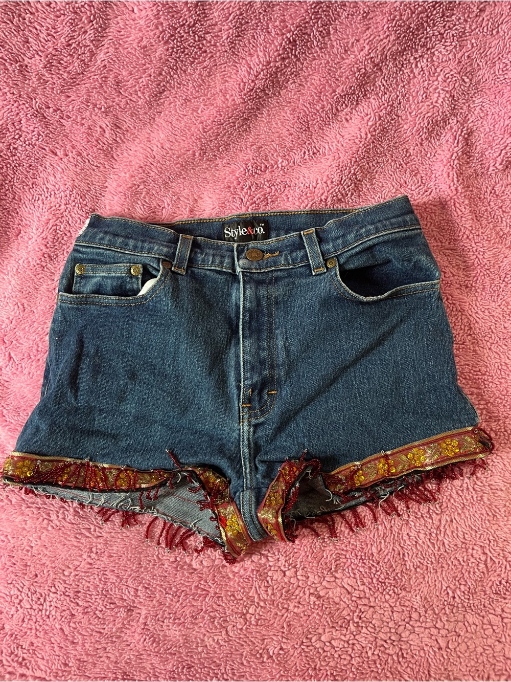 Handmade Beaded Denim Shorts